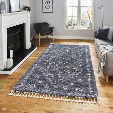 Aspen 1537 Modern Moroccan Berber Soft Plush Boho Shaggy Tassel Grey/Ivory Rug-Think Rugs-Rug Love - The Most Loved Rug Store
